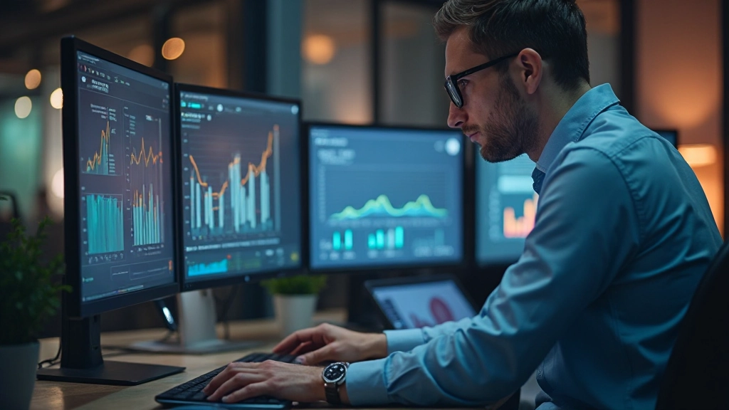 Аналитик работает с интерактивными графиками и показателями данных